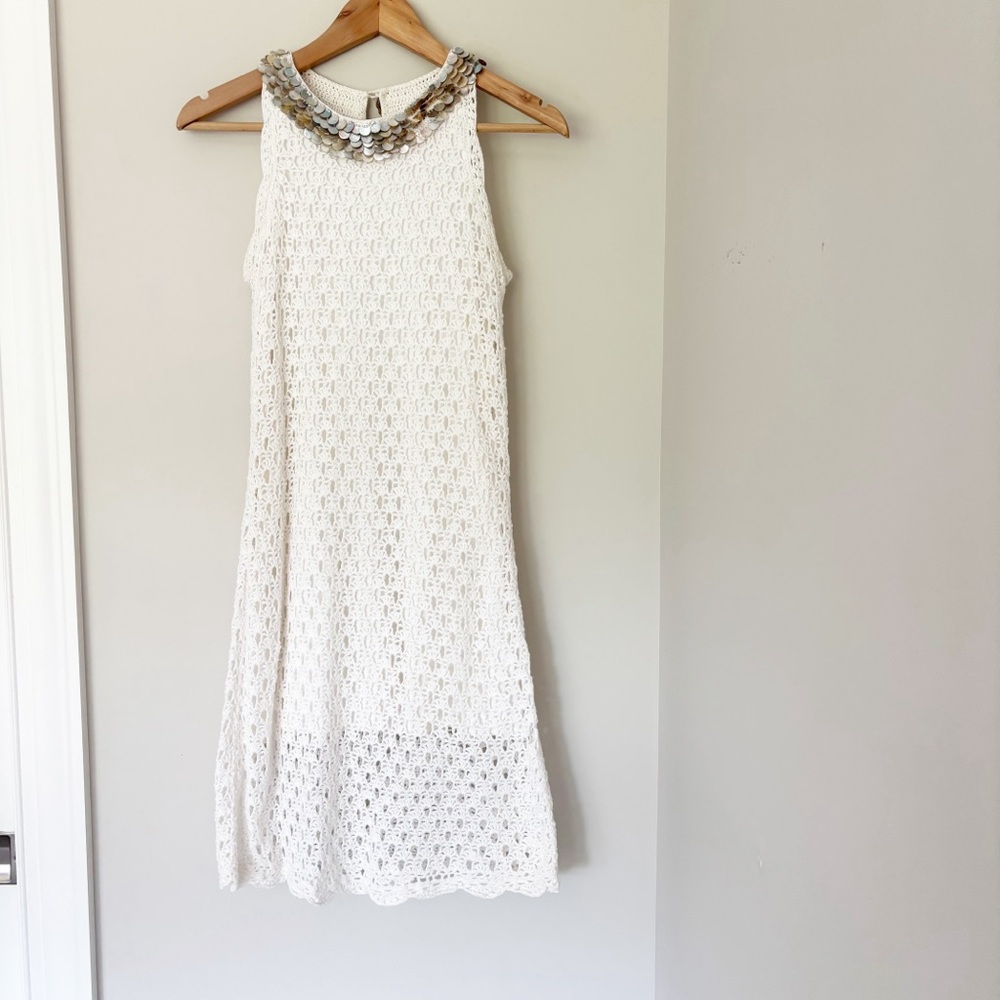 Lilly Pulitzer White Crochet shell neckline Dress sz. S